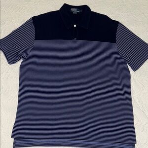 Vintage Ralph Lauren Single Button Stripe Polo Shirt Preppy EUC XL